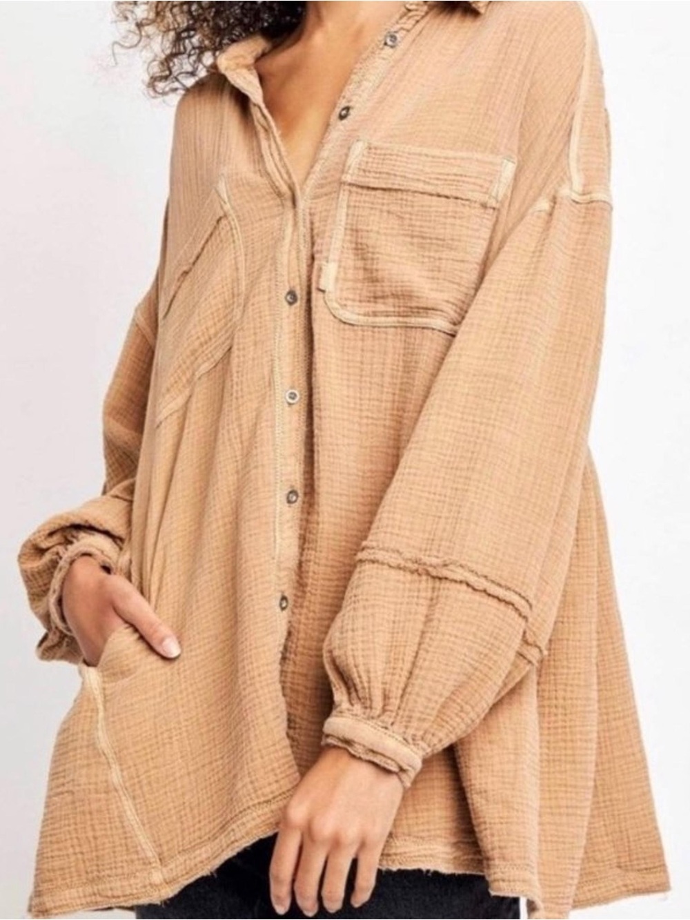 Free People Anaheim Double Cloth Cotton Gauze Top in Camel | Large